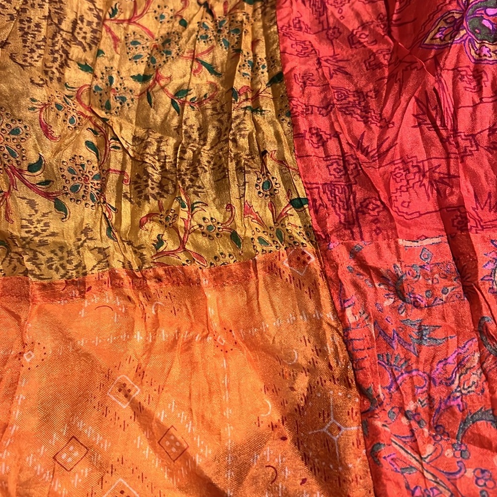 Green Sewn kimono, orange/gold/green, beautiful crepe size “2” 75% recycled silk - Picture 7 of 7